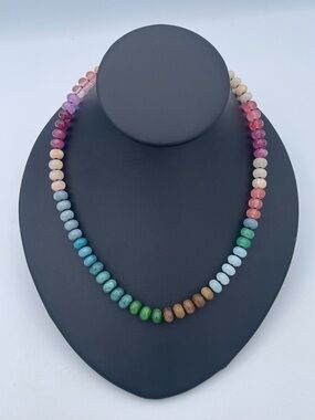 Multicolor Gemstone Beaded Necklace Pastel Quartz Agate Rainbow Natural Stones